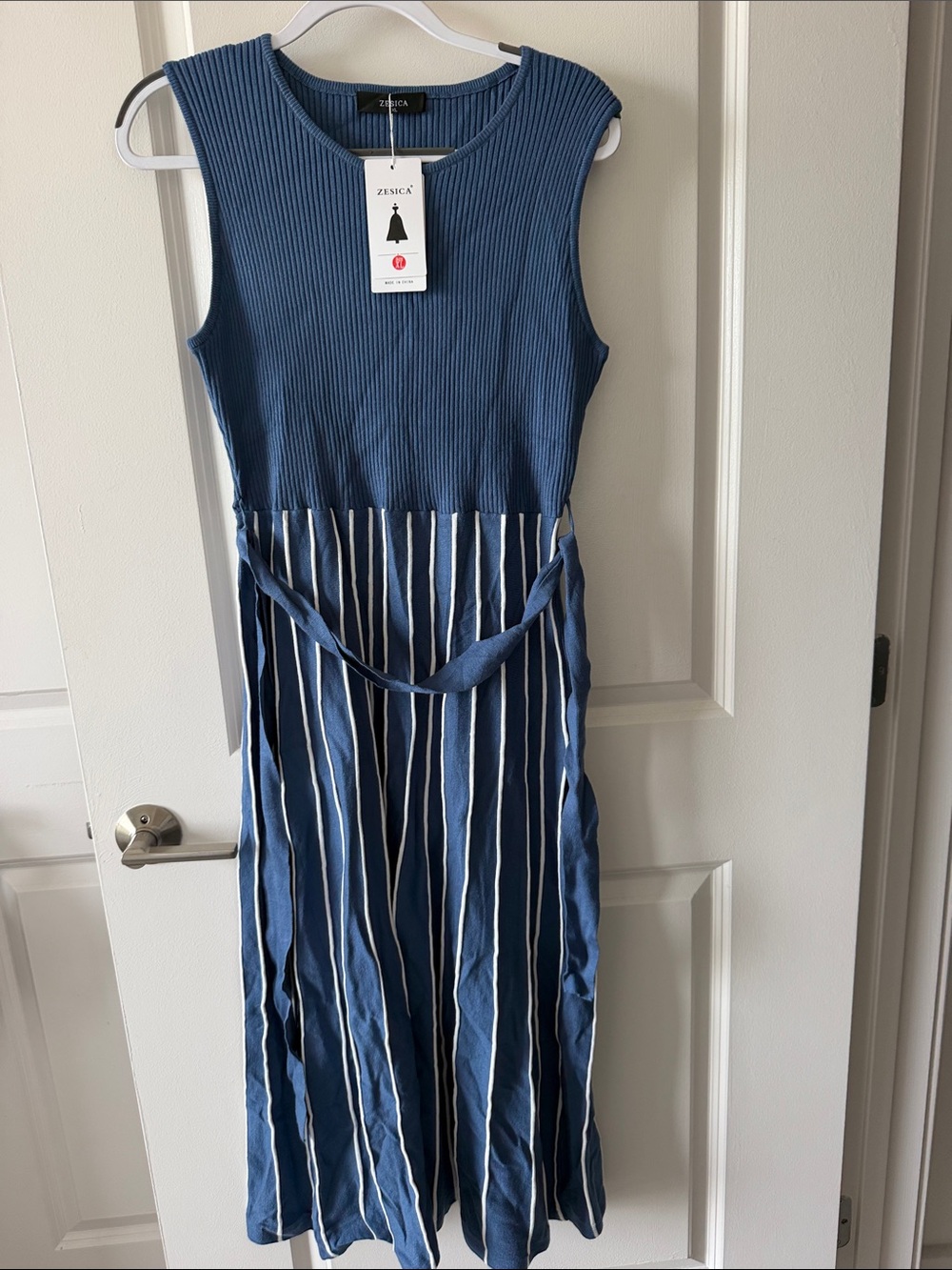 Zesica Blue Sleeveless Striped Dress NWT